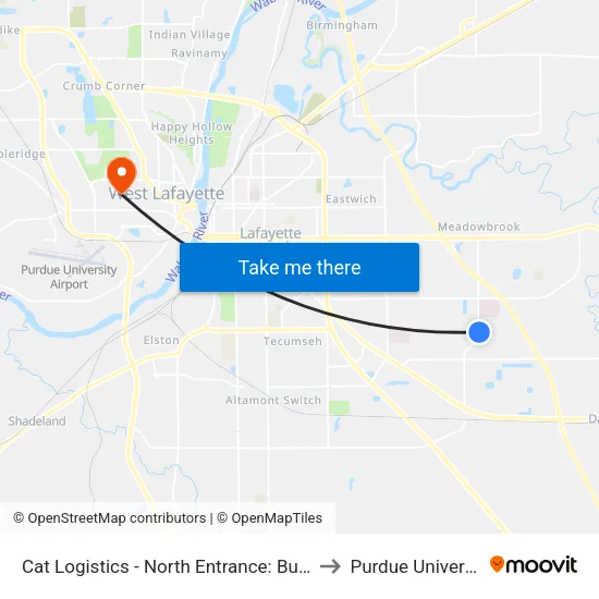 Cat Logistics - North Entrance: Bus981 to Purdue University map