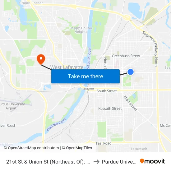 21st St & Union St (Northeast Of): Bus848 to Purdue University map