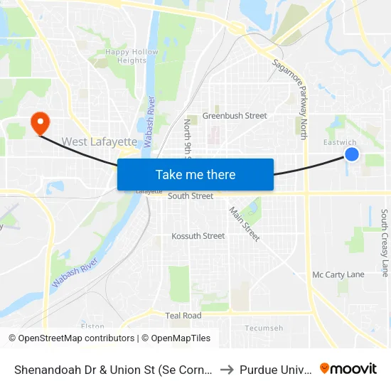 Shenandoah Dr & Union St (Se Corner): Bus341 to Purdue University map