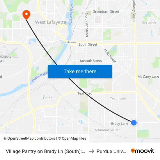 Village Pantry on Brady Ln (South): Bus710s to Purdue University map