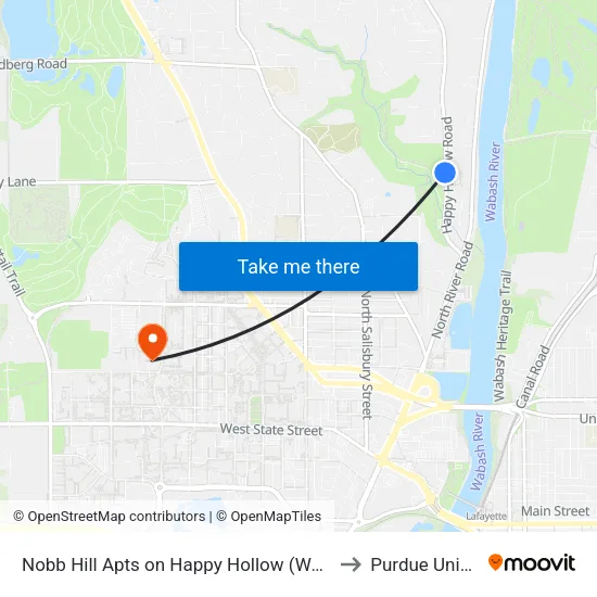 Nobb Hill Apts on Happy Hollow (West): Bus123w to Purdue University map