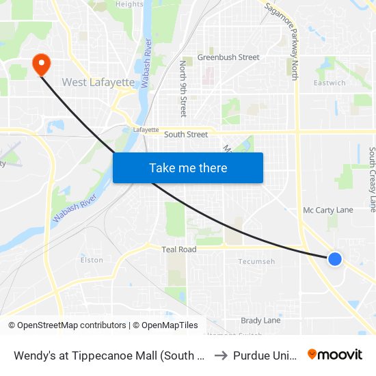 Wendy's at Tippecanoe Mall (South Side): Bus672 to Purdue University map