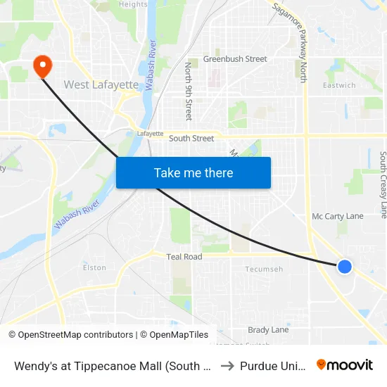 Wendy's at Tippecanoe Mall (South Side): Bus672 to Purdue University map