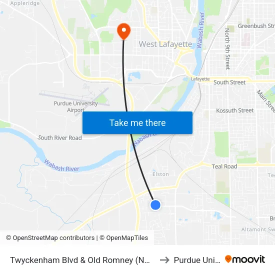 Twyckenham Blvd & Old Romney (Nw Corner): Bus211 to Purdue University map