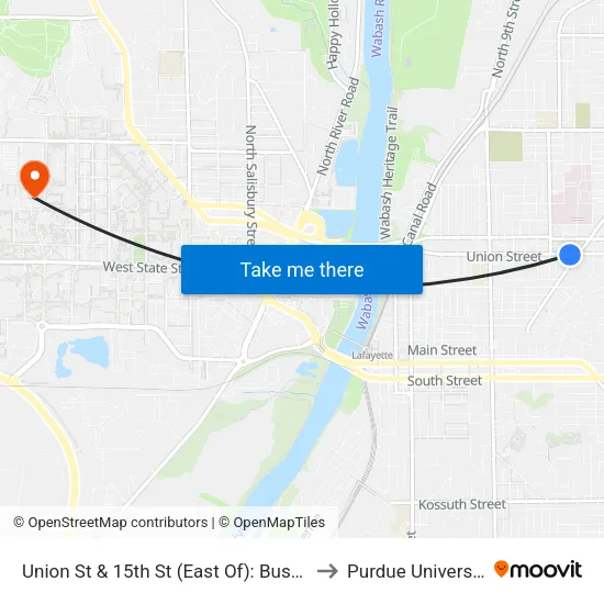 Union St & 15th St (East Of): Bus822 to Purdue University map