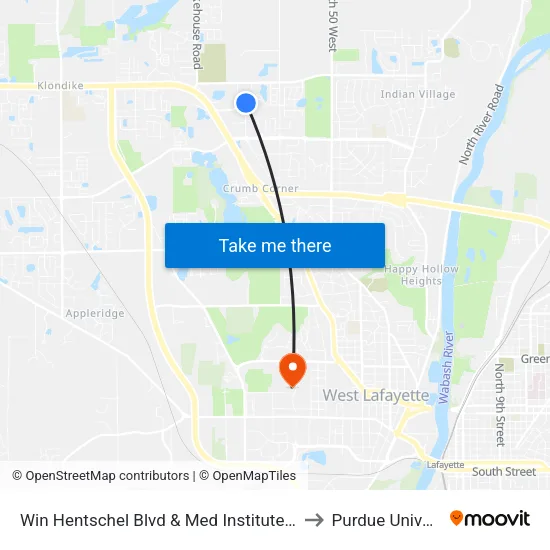 Win Hentschel Blvd & Med Institute: Bus047 to Purdue University map