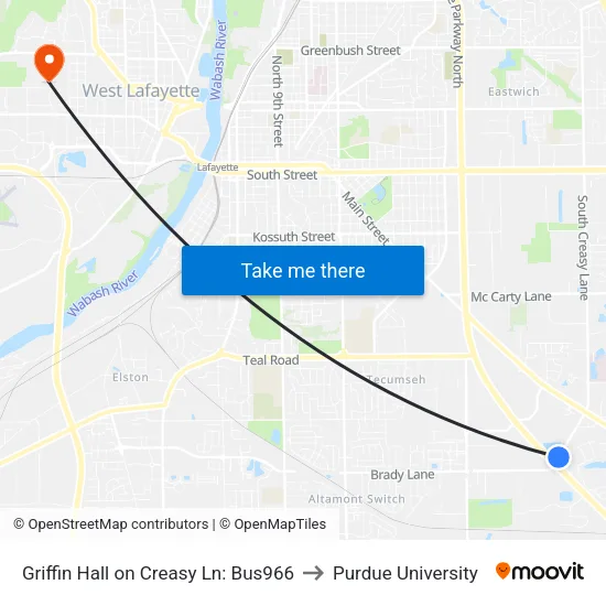 Griffin Hall on Creasy Ln: Bus966 to Purdue University map