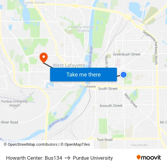 Howarth Center: Bus134 to Purdue University map