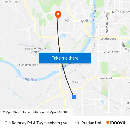 Old Romney Rd & Twyckenham (Ne Corner): Bus222 to Purdue University map