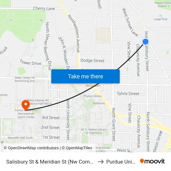 Salisbury St & Meridian St (Nw Corner): Bus333nw to Purdue University map