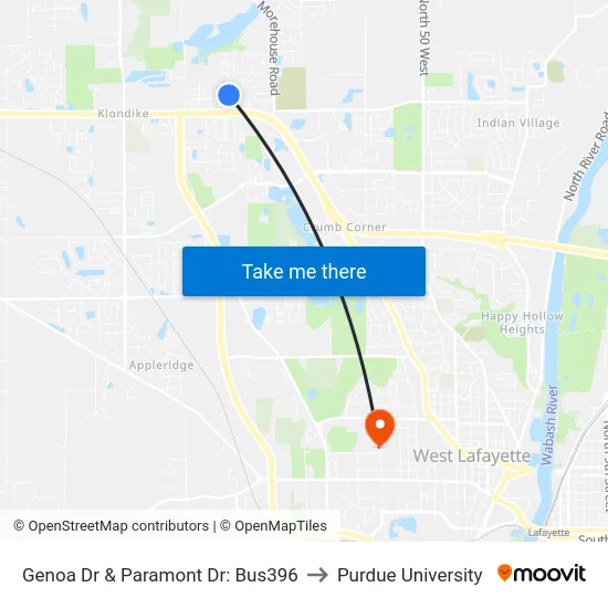 Genoa Dr & Paramont Dr: Bus396 to Purdue University map