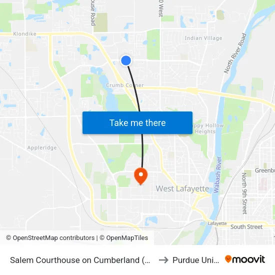 Salem Courthouse on Cumberland (South): Bus455s to Purdue University map