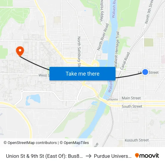 Union St & 9th St (East Of): Bus844 to Purdue University map