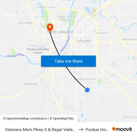 Veterans Mem Pkwy S & Regal Valley Dr: Bus875ne to Purdue University map