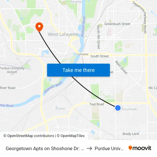 Georgetown Apts on Shoshone Dr: Bus469s to Purdue University map