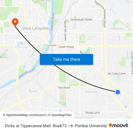 Dicks at Tippecanoe Mall: Bus673 to Purdue University map