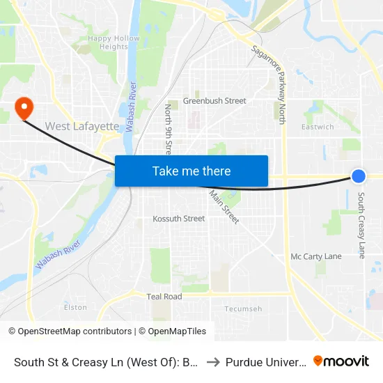 South St & Creasy Ln (West Of): Bus831 to Purdue University map