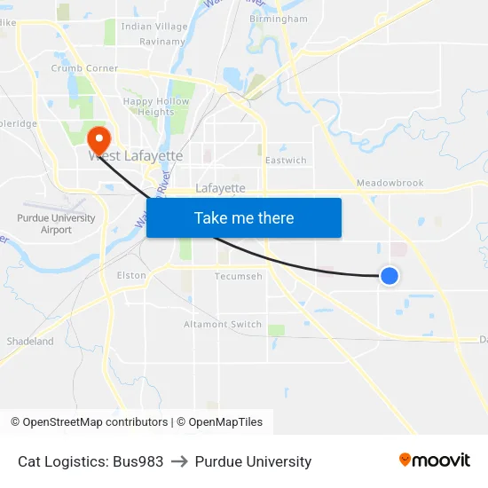 Cat Logistics: Bus983 to Purdue University map
