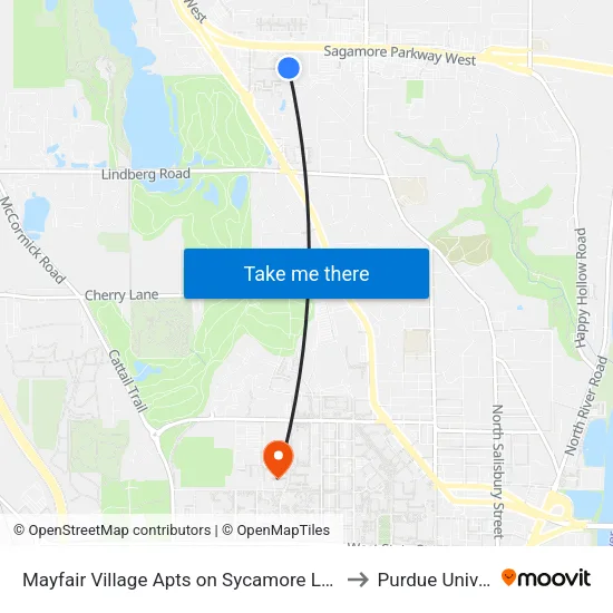 Mayfair Village Apts on Sycamore Ln: Bus101ne to Purdue University map