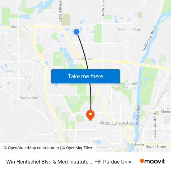 Win Hentschel Blvd & Med Institute: Bus956 to Purdue University map