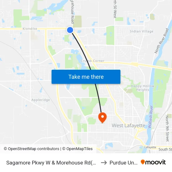 Sagamore Pkwy W & Morehouse Rd(Sw Corner): Bus390 to Purdue University map