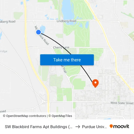 SW Blackbird Farms Apt Buildings (W): Bus394 to Purdue University map
