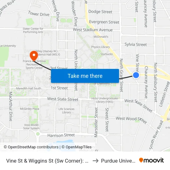 Vine St & Wiggins St (Sw Corner): Bus950 to Purdue University map