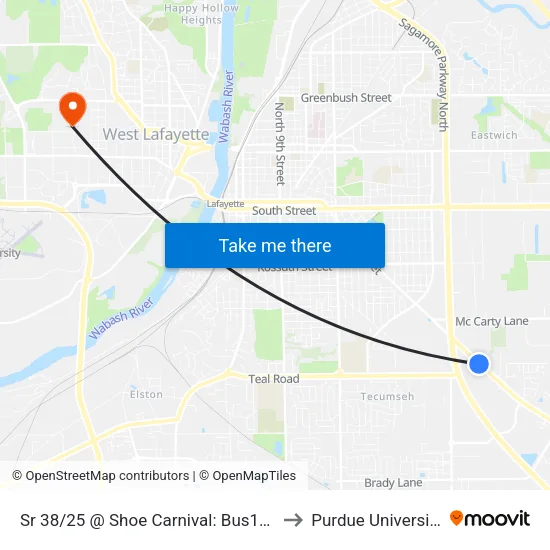 Sr 38/25 @ Shoe Carnival: Bus141 to Purdue University map