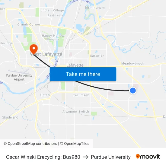 Oscar Winski Erecycling: Bus980 to Purdue University map