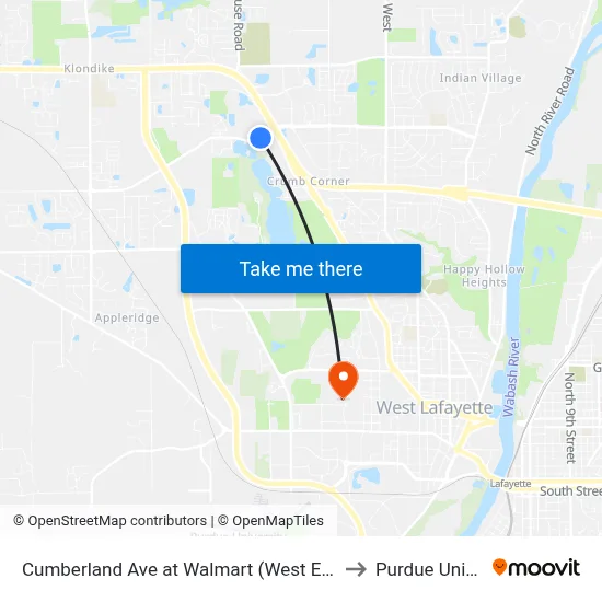 Cumberland Ave at Walmart (West Entrance): 6050 to Purdue University map