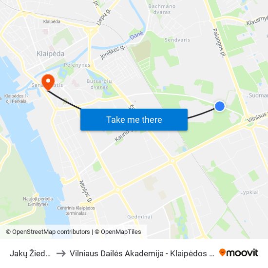 Jakų Žiedo St. to Vilniaus Dailės Akademija - Klaipėdos Fakultetas map