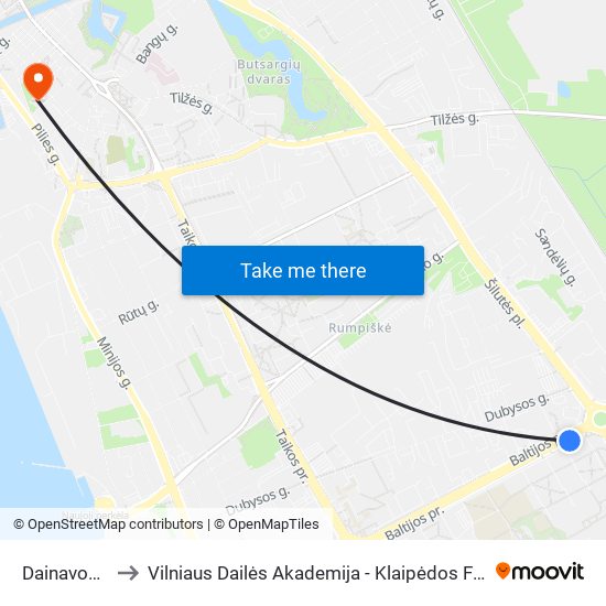 Dainavos St. to Vilniaus Dailės Akademija - Klaipėdos Fakultetas map