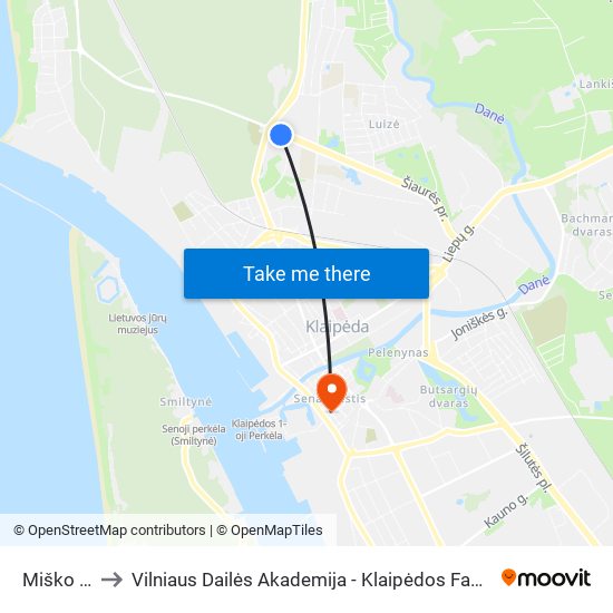 Miško St. to Vilniaus Dailės Akademija - Klaipėdos Fakultetas map