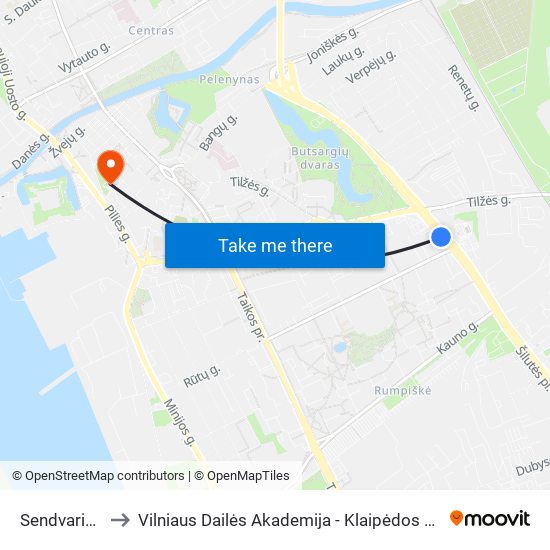 Sendvario St. to Vilniaus Dailės Akademija - Klaipėdos Fakultetas map