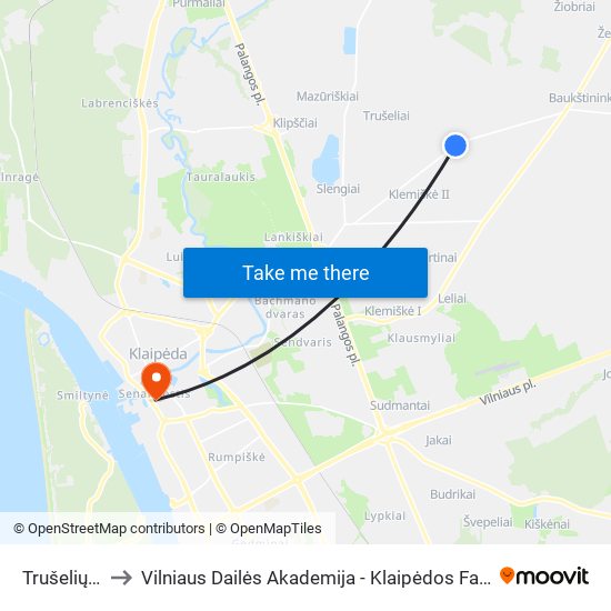 Trušelių St. to Vilniaus Dailės Akademija - Klaipėdos Fakultetas map