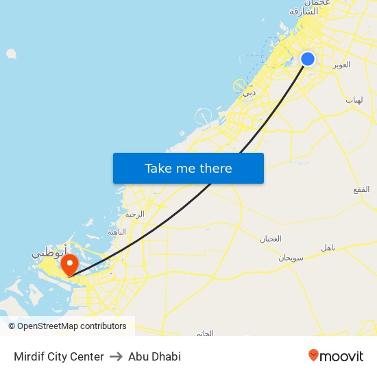 Mirdif City Center to Abu Dhabi map