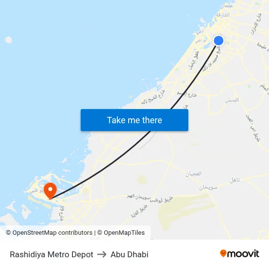 Rashidiya Metro Depot to Abu Dhabi map