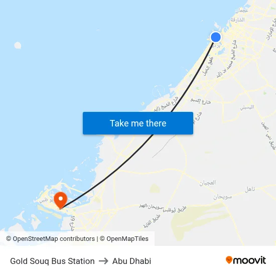 Gold Souq Bus Station to Abu Dhabi map