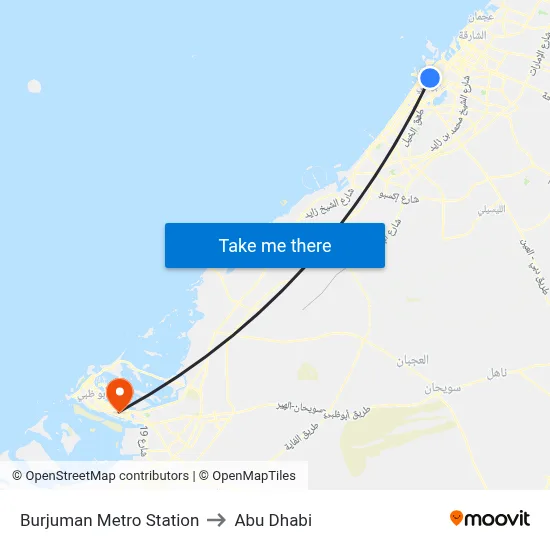 Burjuman Metro Station to Abu Dhabi map