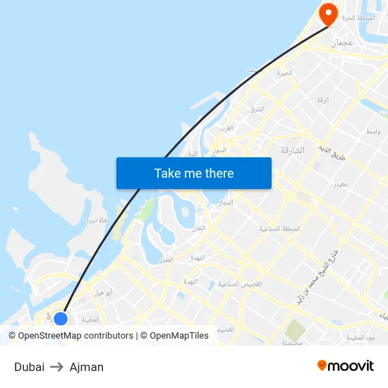 Dubai to Ajman map