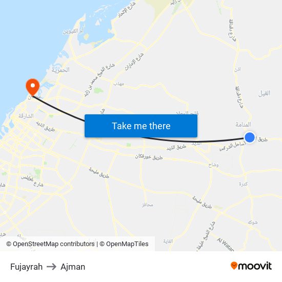 Fujayrah to Ajman map