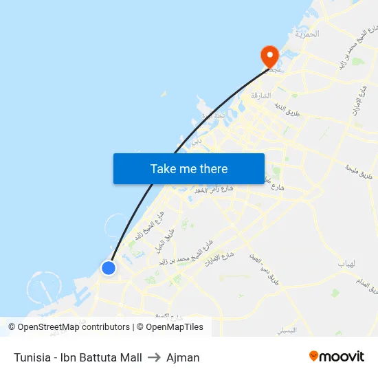Tunisia - Ibn Battuta Mall to Ajman map