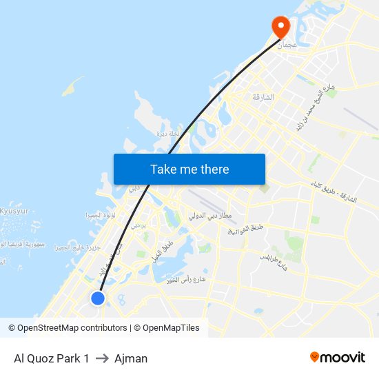 Al Quoz Park 1 to Ajman map