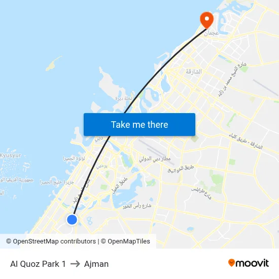 Al Quoz Park 1 to Ajman map