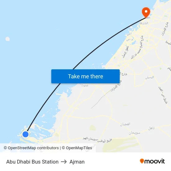 Abu Dhabi Bus Station to Ajman map