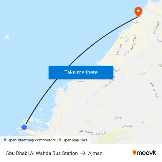 Abu Dhabi Al Wahda Bus Station to Ajman map