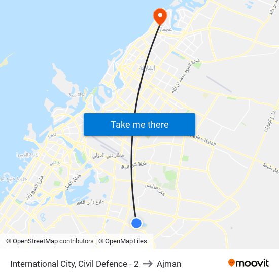 International City, Civil Defence - 2 to Ajman map