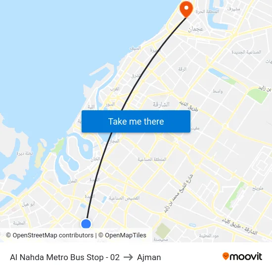 Al Nahda Metro Bus Stop - 02 to Ajman map