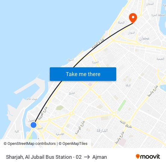 Sharjah, Al Jubail Bus Station - 02 to Ajman map