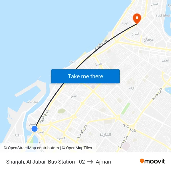 Sharjah, Al Jubail Bus Station - 02 to Ajman map